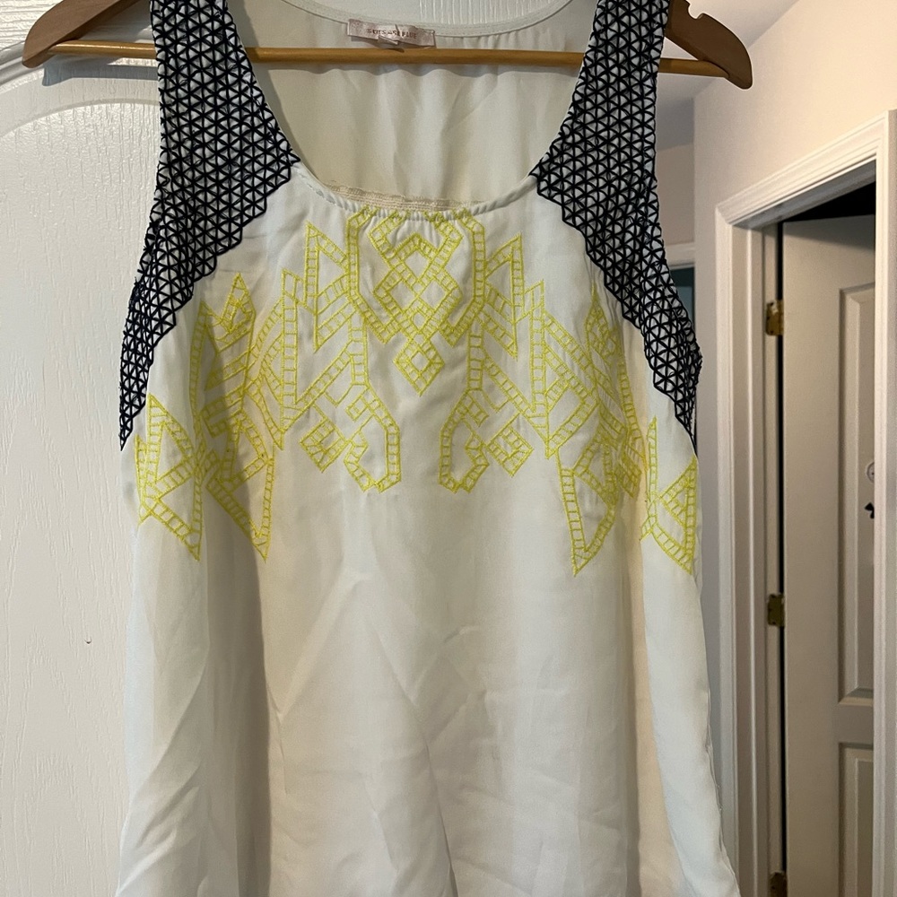 Skies Are Blue flowy embroidered tank.